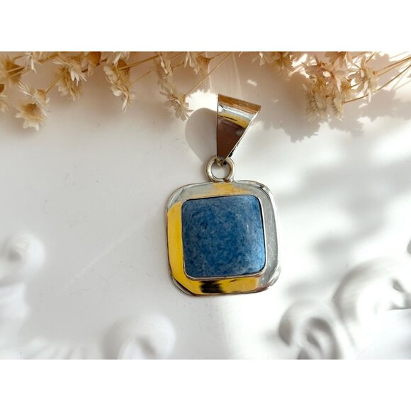 Lapis Lazuli Gemstone Square Sterling Silver Southwest 925 Vintage Pendant - Picture 2 of 10